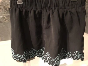 Fifty Street Black Tap Shorts With Blue Floral Embroidered Hem Size Small - Picture 1 of 4