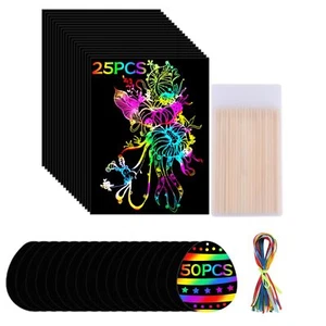 100 Pcs Rainbow Scratch Art Paper Sheets Party Favor Game Activities for Kids - Picture 1 of 5