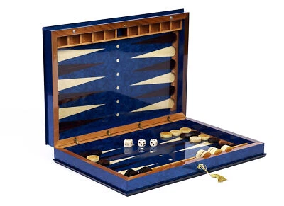 Backgammon Checkers Complete Set Olive Wood Sorrento I With Lock Key - Image 1 of 4