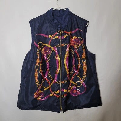 Chaleco Charter Club Azul Marino Floral Reversible Acolchado Cremallera Para Mujer Talla Grande 2X Foto 1 de 4