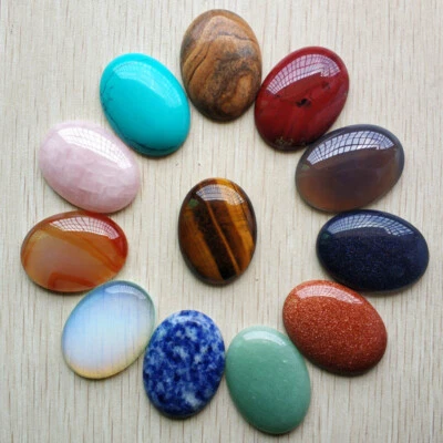 12 cuentas de piedra natural mezcladas ovaladas CABUJÓN CABINA 30x40 mm hágalo usted mismo joyería sin agujeros Foto 1 de 4
