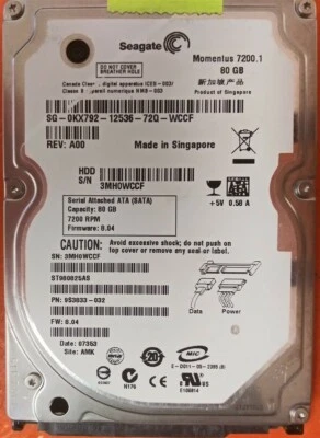 ⭐️⭐️⭐️⭐️⭐️ HDD Hard Drive SATA Laptop 2.5" Seagate ST980825AS 80GB 9S3833-032 - Image 1 of 3