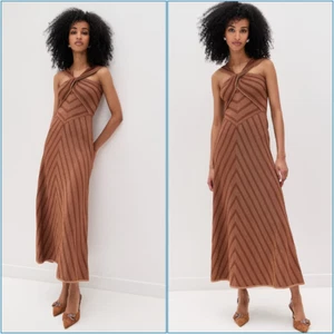Zimmermann Dress Size 1 AU 10 US 6 Illuminate Halter Bronze Shimmer Long Stretch - Picture 1 of 13