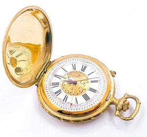 Reloj Bolsillo Bucherer Alarm Full Hunter Chapado en Oro Funciona Un Grupo Rolex - Imagen 1 de 10