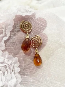 9ct Yellow Gold Faceted Citrine Briolette Earrings - Picture 1 of 6