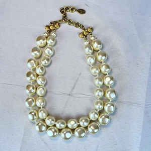 "Collar vintage Carolee doble hilo anudado imitación perla tono dorado 15-17,5""" - Imagen 1 de 8