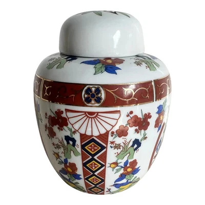 Tarro de jengibre pintado a mano de porcelana estilo Imari japonés vintage Foto 1 de 4