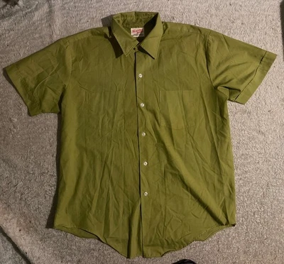Vtg 60s Green Short Sleeve Button Up Shirt Heritage House Permanent Press Sz L - Image 1 of 4