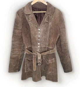 Vintage Suede Jacket Brown Belted Suede Women’s Western Hippie Bohemian - Picture 1 of 5