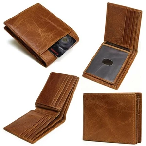 Men's RFID Blocking Full Grain Leather ID Window Multi-Currency Bifold Wallet - Picture 1 of 10