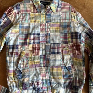 vintage POLO GOLF Ralph Lauren men M Madras Plaid Patchwork Lined Cotton Jacket - Picture 1 of 15