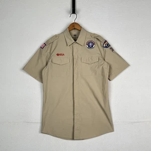 Boy Scout BSA Official Uniform Shirt Men’s M Tan Short Sleeve Patches Lake Erie - Picture 1 of 15