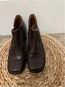 NWOB Josef Seibel Square Toe Chelsea Slip on Mid Calf Brown Leather Boots 9/9.5 - Picture 1 of 9