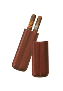 Quality Importers Two (2) Cigar Leather Case, Brown - Picture 1 of 1