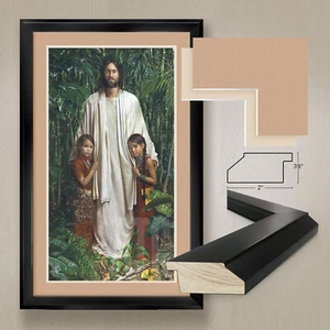 25W"x38H" JESÚS CON NIÑOS - CRISTO SEÑOR SALVADOR DOBLE MATE, VIDRIO Y MARCO - Imagen 1 de 6