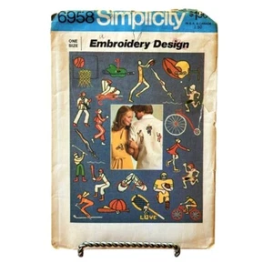 Simplicity Embroidery Design Transfers Pattern 6958 VTG 70s Sports Motif UNCUT - Picture 1 of 5