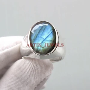 Piedras preciosas de labradorita natural con anillo de plata de ley 925 para hombre #4749 - Imagen 1 de 5