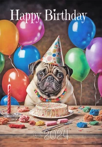 Pug Dog  Birthday Card w Exclusive Envelope *free USA ship* - Picture 1 of 3