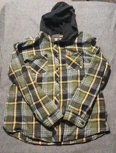 Rocawear Mens Long Sleeve Button Up Hooded Pocket Plaid Yellow Green Y2K Size XL - Picture 1 of 8