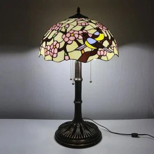 Bird Floral Shade Copper Base Tiffany Table Lamp Stained Glass 16 inch Lighting - Picture 1 of 4