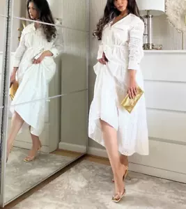 ZARA WOMAN V-NECK OPENWORK EMBROIDERED MIDI SHIRT DRESS WHITE | 3384/916 size S - Picture 1 of 6