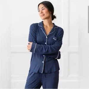 NWT COZY EARTH Navy Long Sleeve Bamboo Pajama Top Button Down Sleep Shirt XXXL - Picture 1 of 14