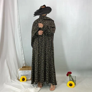 Afrikanisches Blumendruck Kaftan Maxikleid Damen Abaya Muslim Robe mit Schal Dubai - Bild 1 von 26