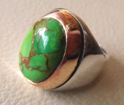 Solid 925 Sterling Silver Natural Green Copper Turquoise Gemstone Men's Ring - Image 1 of 4