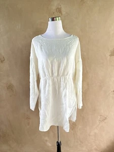 Uniqlo Premium 100% Leinen Langarm Kleid Coverup Kaftan Gr. Medium off-white - Bild 1 von 6