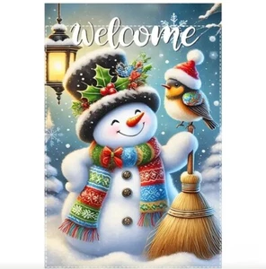 Snowman Christmas Winter Snow Cute Holiday Garden Flag Double Sided Outdoor Yard - Picture 1 of 7