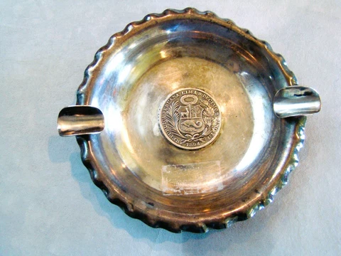 Coin Peru Un Sol 1894 Lima 9 Decimos Signed Sterling Silver Coin Ashtray Cover