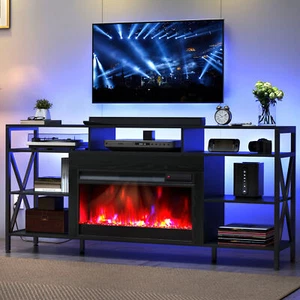 RGB LED TV Stand Cabinet with Fireplace for 60- 80" in TVs App &Remote Control - Picture 1 of 14