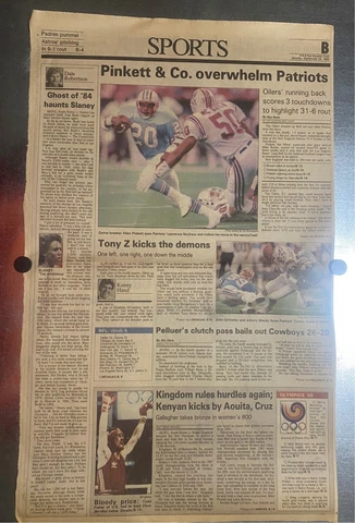 HOUSTON OILERS 31 NEW ENGLAND PATRIOTS 6 ASTRODOME 9/26/1988 HOUSTON POST Cover