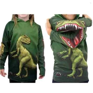 NWOT Mouth Man Green Raptor Dino Hoodie Shirt 14 XS - Picture 1 of 6