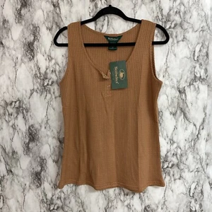 Camiseta sin mangas grande Stillwater Supply Company para mujer color caramelo tostado Henley - Imagen 1 de 8