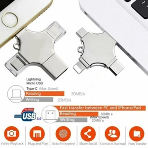 New 4 in 1 Adapter Type C Flash  Drive Memory Stick For iPhone Samsung PC Lot - Afbeelding 1 van 21