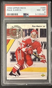 Tarjeta de novato Paul Kariya 1992-93 Upper Deck #586 Canada Anaheim Ducks PSA 8 HOF - Imagen 1 de 2