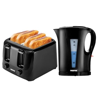 Kettle and Toaster Set Black – Geepas 1.7L Rapid Boil Kettle & 4 Slice Toaster - Image 1 of 4