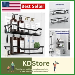 Großer schwarzer Edelstahl Dusch Caddy 2er Pack ohne Bohren Wand Organizer - Bild 1 von 9