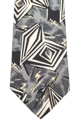 Gravata Pierre BALMAIN Paris TIE preta cinza seda padrão abstrato vintage - Imagem 1 de 4