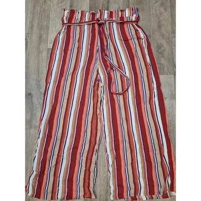 Pantalones Cortos Forever 21 Rayas Pierna Ancha con Cinturón Boho Gitano - Talla L 125 Foto 1 de 4
