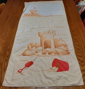 Beach Bath Pool Towel Sand Castle Beach Vintage Cotton 53x26.5 - Picture 1 of 4
