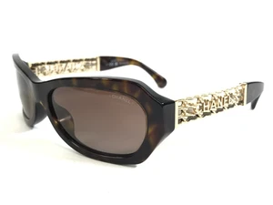 Chanel Sunglasses 5537-Q-A c.714/S9 Dark Havana Woven Leather Frame Brown Lenses - Picture 1 of 12