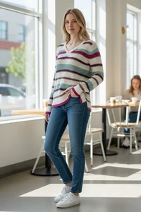 Belle Boho by Kim Gravel Damen Gr. XXS Creme Türkis Rosa Tunika Pullover A652498 - Bild 1 von 9