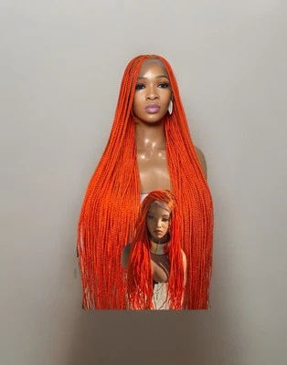 Full Lace Knotless  Orange Braided Wig  | Braided Wig| Ready To Ship - Image 1 of 2