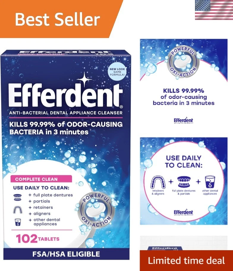 Efferdent Anti-bacterial Denture Cleanser Tablets 102 Ct