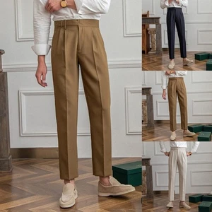 Elegant Italian Style Naples Pants High Waist Straight Trousers for Men - Picture 1 of 51