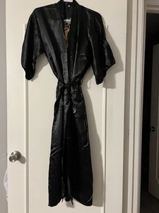 Kimono Negro Bata Oriental Bolsillos Satén Dragón Bordado Talla M con Cinturón - Imagen 1 de 8