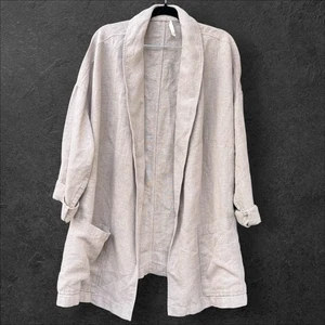 Eileen Fisher 3X Organic Linen Jacket Blazer Long Career Lagenlook Beige Pockets - Picture 1 of 6