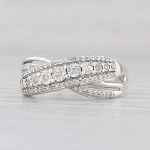 0.12ctw Diamond Crossover Ring Sterling Silver Size 7.25 Stackable Band - Picture 1 of 8